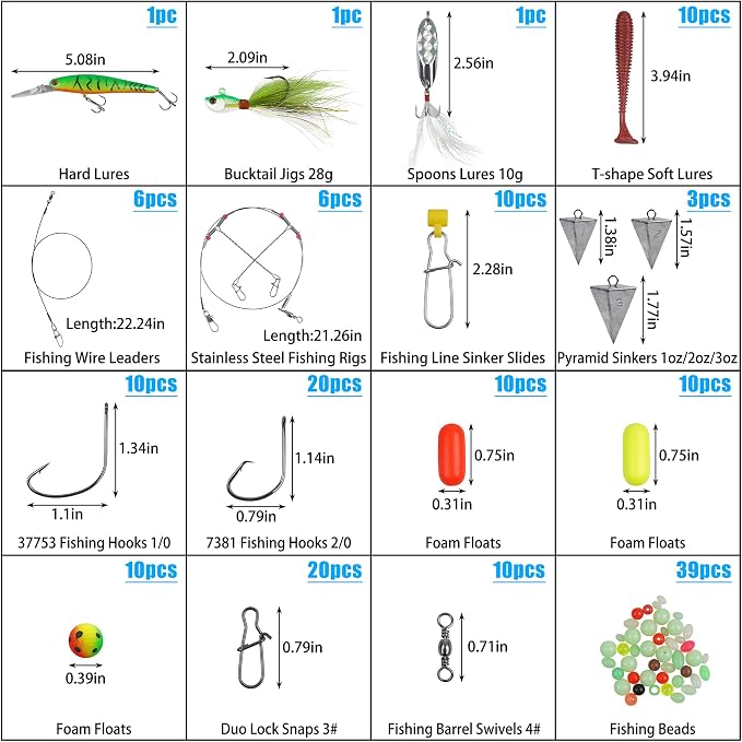 Surf Fishing Rig Tackle Kit,167PCS Saltwater Fishing Lures Surf Fishing Gear Fish Finder Rigs Pompano Floats Rig Pyramid Sinker Weight Fish Hooks Swivels Various Accessories