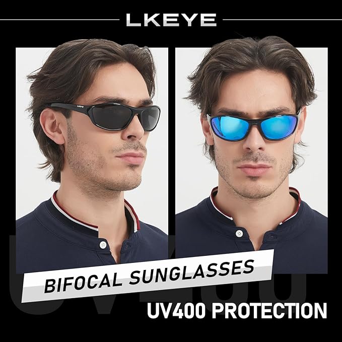 LKEYE Bifocal Reading Sunglasses Men Women Sports Style Sun Reader Wrap Around Build-In UV Protection Driving glasses LK6092