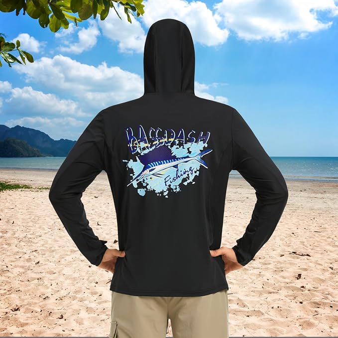 BASSDASH Men’s UPF 50+ Graphic Fishing Hoodie Shirts UV Sun Protection Long Sleeve Moisture Wicking Performance FS48M