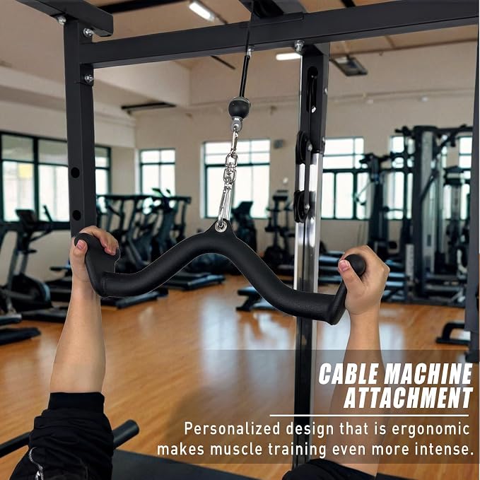 BLUSLM Lat Pull Down Bar T bar Row Attachment, V Bar Tricep Lat Pulldown Attachments, Back Strength Training Bar for Home Gym Exercise Cable Machine Attachments