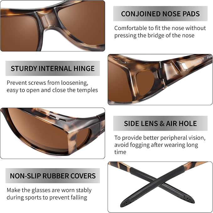 URUMQI Polarized Sunglasses Fit Over Glasses for Men Women, Wraparound Sun Glasses UV400 Protection for Driving Fishing