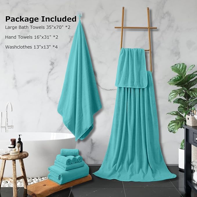 8 Pcs Bath Towel Set - 2 Oversized Bath Sheets, 2 HandTowels, 4 Washcloths - Quick Dry, Ultra Absorbent, Soft Microfiber Shower Towels for Bathroom, Hotel