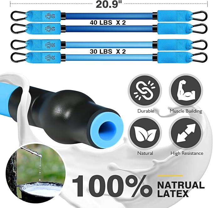 Ayombo Pilates Bar Kit with Resistance Bands, Pilates Workout Equipment for Legs, Hip, Waist, Arm, Squats Exercise Equipment for Home Workouts, Adjustable 3-Section Pilates Bar Kit for Women & Men