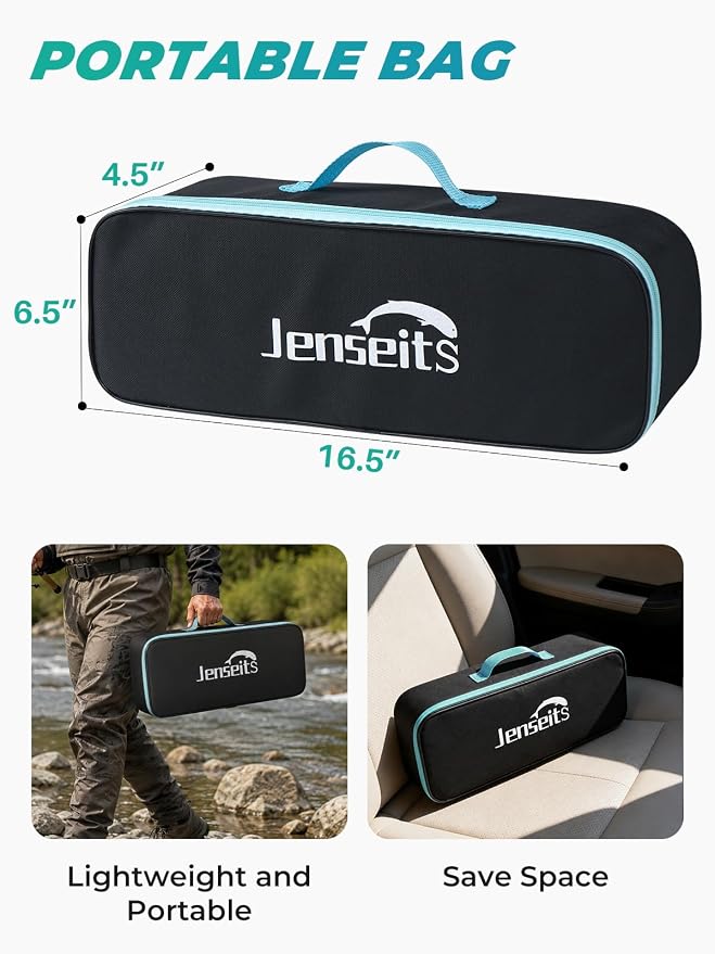 Jenseits 6Ft Spinning Fishing Rod Reel Combo, Freshwater Telescopic Kit | 5.2:1 Spinning Reel, Carbon Fiber Telescopic Rod, Includes Lures, Line & Carry Bag, Fish Gripper & Pliers for Beginner Angler