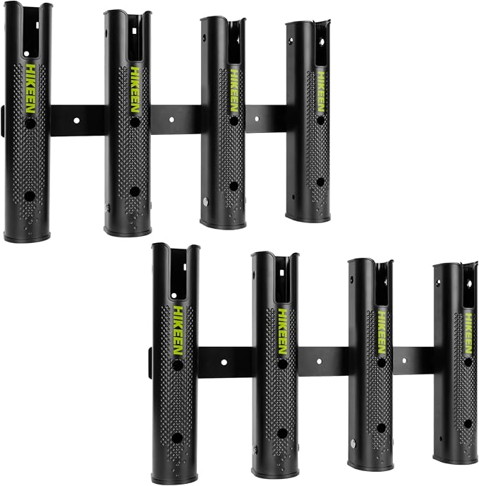 Hikeen Adjustable Fishing Rod Holder, 4 Tube Fishing Pole Holders Wall-Mounted Rod Rack for Boat Kayak Golf Cart Garage Crate Cooler Wagon RV