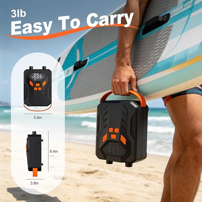 Electric Paddle Board Pump,Rechargeable 20PSI High Pressure SUP Air Pump with Storage Bag and Led,Intelligent Dual Stage Inflation & Deflation,Suitable for Stand Up Paddle Boards,Boats,Kayaks