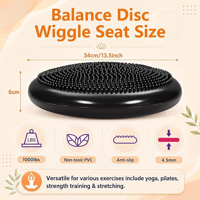 2 Pcs Wobble Cushion and Peanut Ball with Pump Set, Sensory Balance Disc Wiggle Seat for Kids and Adults, Flexible Seating for Exercise Physical, Child Training, Yoga
