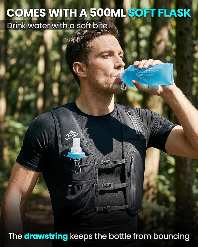 Zelvot Running Vest for Women Men, Adjustable Running Phone Holder Vest, USA Original Patent, Running Hydration Vest with 500ml Soft Flask, Reflective Running Backpack for Hiking Cycling