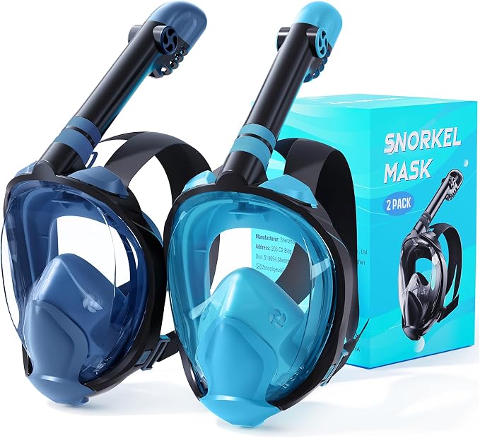 Full Face Snorkel Mask for Adults, 180° Panoramic Anti-Fog Snorkeling Gear with Dry Top System & Camera Mount, Foldable Anti-Leak Design for Travel, Swimming & Ocean Snorkeling