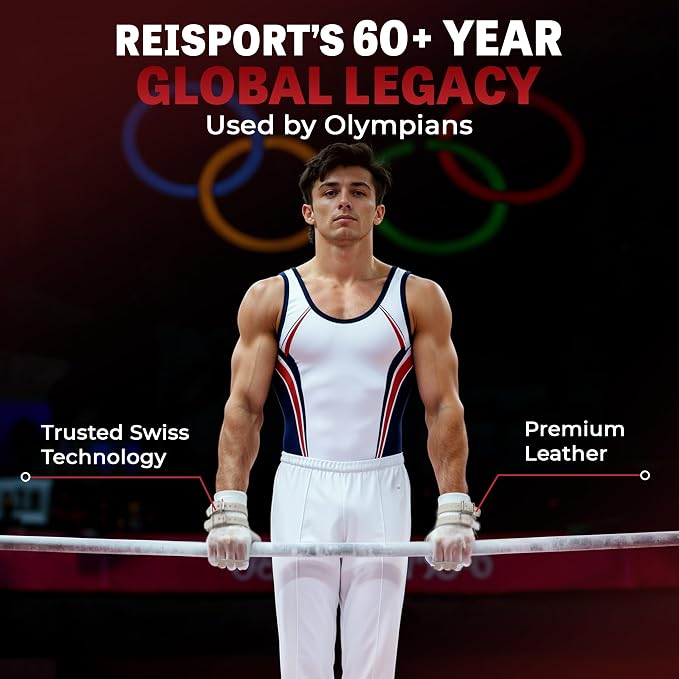 Reisport Men's High Bar Gymnastics Grips - Durable Leather Hand Grips for Gymnastics Bars Men & Boys - Gymnastics Equipment & Accessories for Advanced Gymnasts