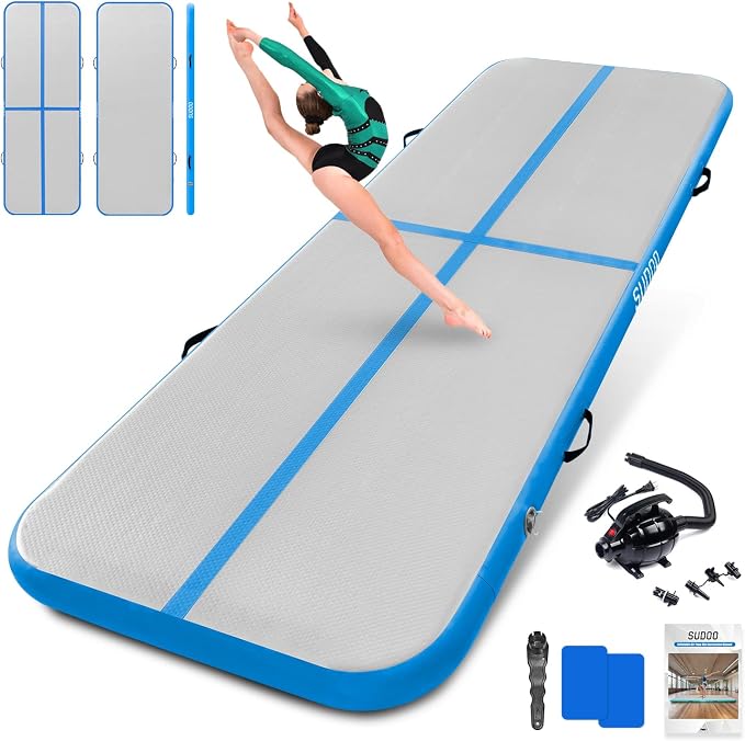 SUDOO Gymnastics Air Mat 10ft/13ft/16ft Inflatable Air Tumble Track Mat 4" Thick Tumbling Mat With Pump or No Pump for Training Tumble Yoga Cheerleading Parkour Beach Water Activities Home Use