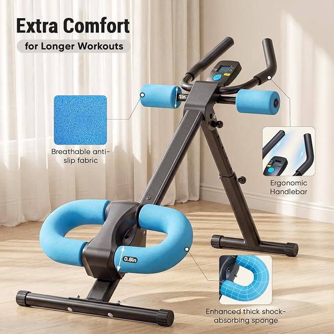 DUMOS Ab Workout Equipment for Home Gym, Exercise Machine Abs Trainer, Full Body Fitness System Adjustable for Abdominal Stomach Training, LCD Display, Knee Protection