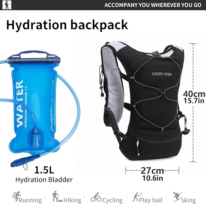 Lightweight Hydration Backpack, 1.5L Water Bag Running Vest | Marathon, Hiking, Cycling, Breathable Adjustable Design, Men & Women