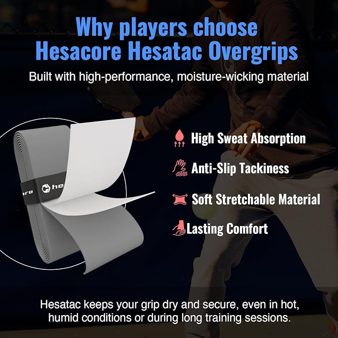 Hesacore Pickleball Bundle – Standard Grip White Size S (5.25”) + Hesatac Overgrip White Tape 12-Pack – Anti-Sweat Control, Enhanced Stability, Reduced Vibration