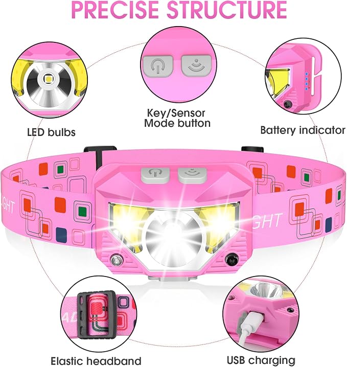 LHKNL ‎TG-T069 Rechargeable Headlamp 2 Packs-Black TG-T069 Rechargeable Headlamp 2 Packs-Pink