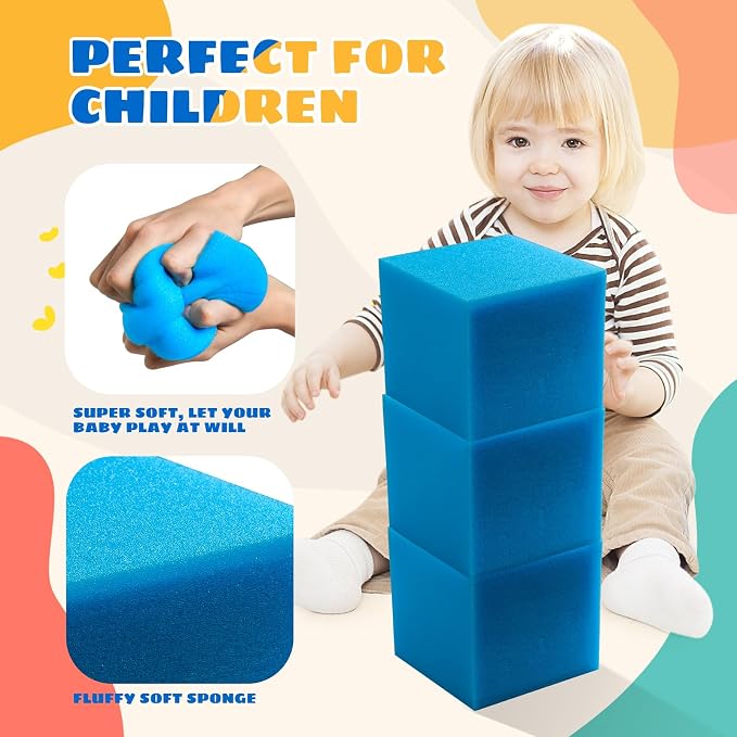 Foam Pit Cubes, 24 PCS 5 Inches Gymnastics Foam Blocks Trampoline Blocks, Multi-Sport Protective Padding for Freerunning, Trampoline, Parkour, Skate Parks & BMX - Dark Blue