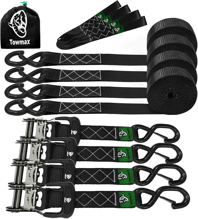 Ratchet Straps Heavy Duty 4 Pack -1.5 Inch x 8 Feet (5,208LB Break Strength)- Motorcycle Tie Down Straps -1.5xThickened Wear-Resistant Ratchet Tie Down Set for Powersports, Motorcycle or Moving Cargo