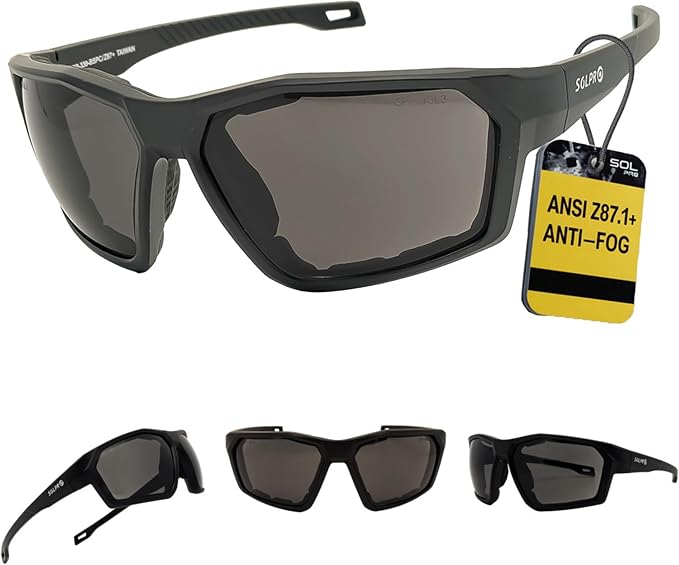 ANSI Z87.1+ Safety Sunglasses, Impact Resistant with EVA Foam, Anti-Fog Windproof for MTB, Cycling, Shooting, Work
