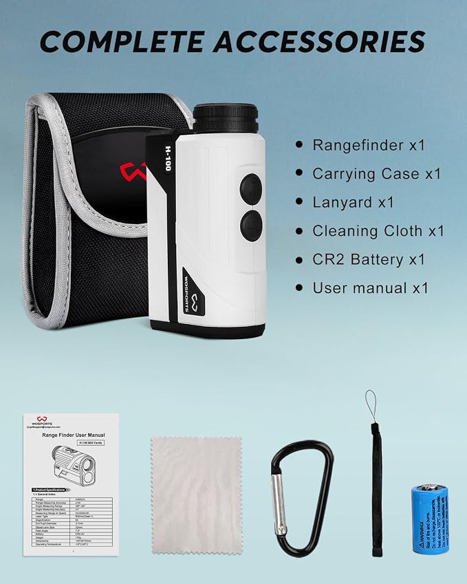 Wosports Golf Rangefinder, 800 Yards Laser Distance Finder with Slope, Flag-Lock with Vibration Distance/Speed/Angle Measurement, Upgraded Battery Cover