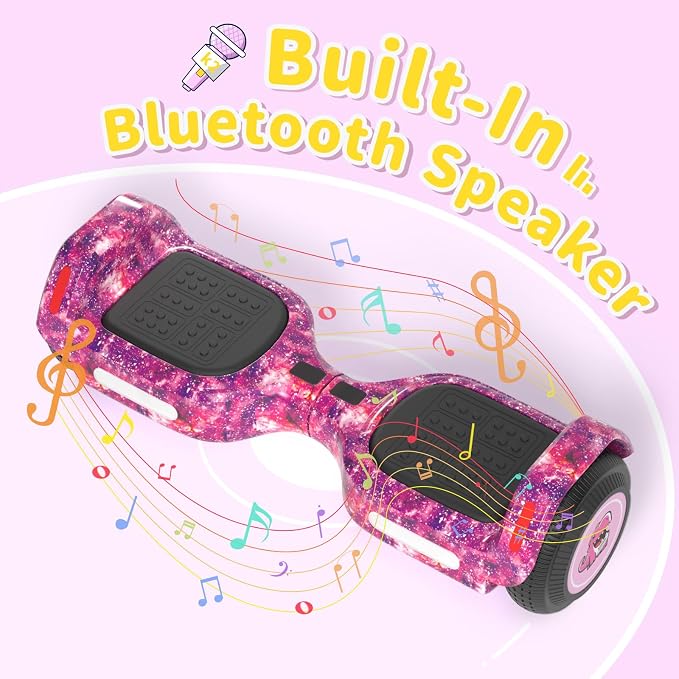 SIMATE 6.5" Bluetooth Scooter, LED Lights & APP & Music Speaker, Long Battery Life, Gifts for Kids & Adults & Girls & Boys, for All Ages