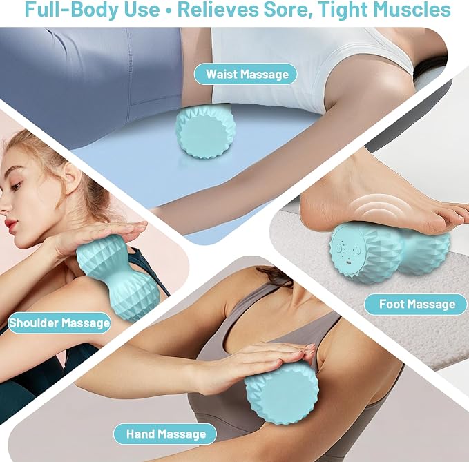 Vibrating Peanut Massage Ball, 3 Gear Heating, 5 Modes Deep Tissue Massager, Rechargeable Myofascial Release Roller for Muscle Pain Relief, Fitness, Yoga(Blue)