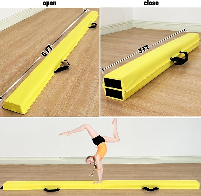 MARFULA 6 FT / 8 FT / 9 FT Folding Gymnastics Beam Foam Balance Floor Beam - Extra Firm - Suede Cover - Anti Slip Bottom with Carry Bag for Kids/Adults Home Use