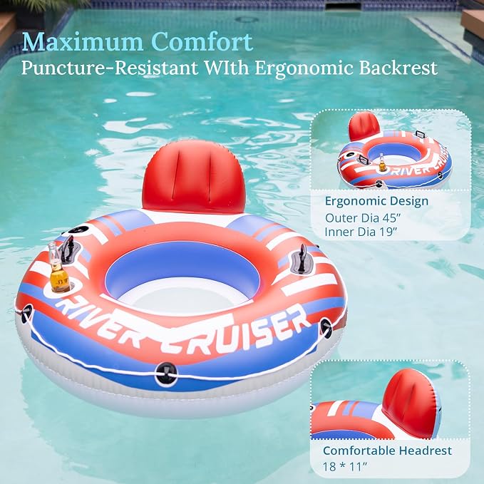 River Tubes for Floating Heavy Duty Inflatable Floating Lounger Premium River Water Rafts Pool Float with Cup Holder Above Lake for Adults