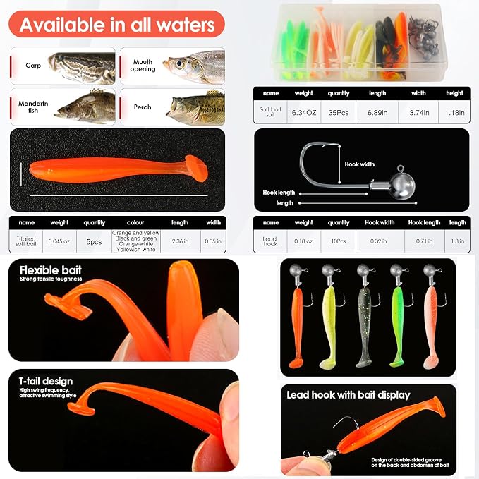 Collapsible Fishing Rod Set, 2.1m/6.89ft w/ 2 Spinning Reels, 2 Sets Lures, 100m Line, Carrier Bag - Fresh & Saltwater