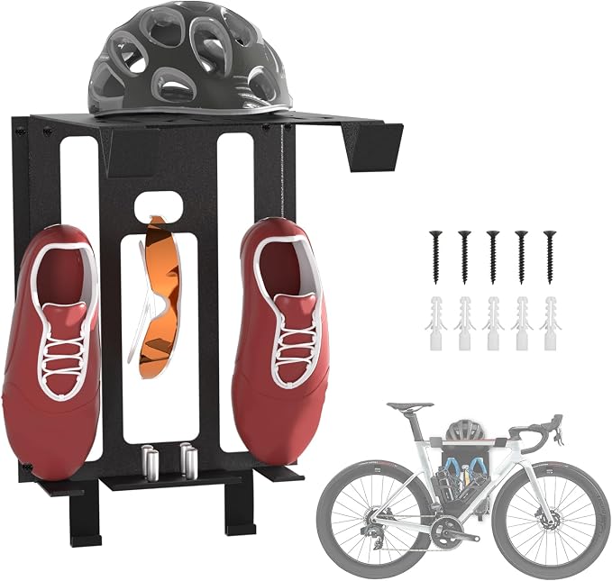 Bike Wall Mount Rack, Wall Bike Rack with Shelf and Hooks, Bike Storage Wall Mount System For Race Bicycles and Mountain Bikes, Space Saving Wall Mounted Hanger for Garage, Store your helmet and shoes