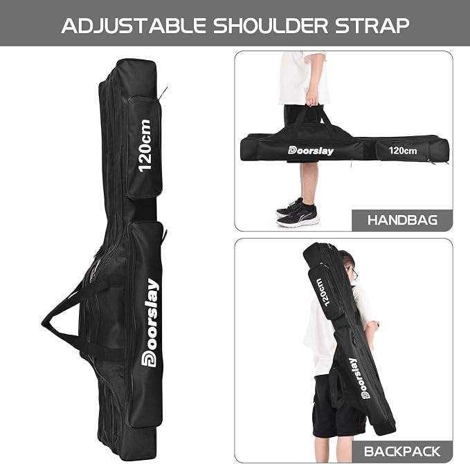 Fishing Rod Case - Three Layer Oxford Portable Folding Fishing Pole Bag - Outdoor Waterproof Tackle Storage Travel Bag