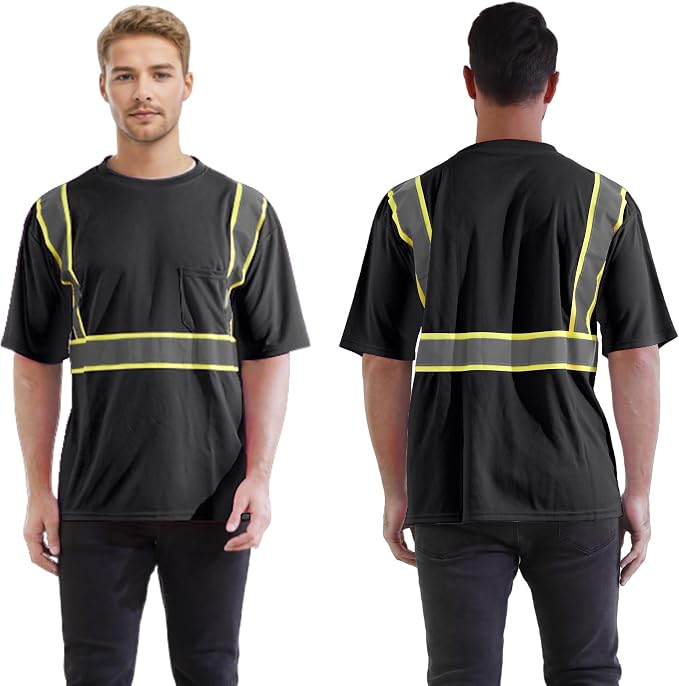 W&H Hi Vis Safety Short Sleeve Shirts Class 2 Reflective Birdeyes Fast Dry Breathable with Black Base for Work