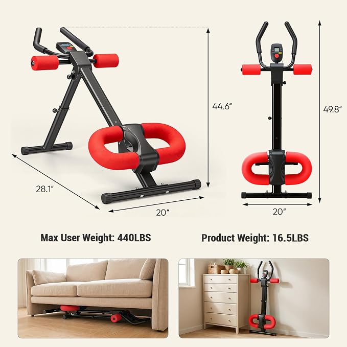 DUMOS Ab Workout Equipment for Home Gym, Exercise Machine Abs Trainer, Full Body Fitness System Adjustable for Abdominal Stomach Training, LCD Display, Knee Protection