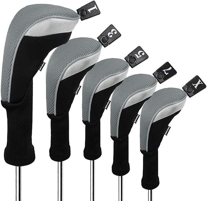 Andux 5pcs/Set Mesh Golf 460cc Driver Fairway Wood Club Head Covers Long Neck with No. Tags