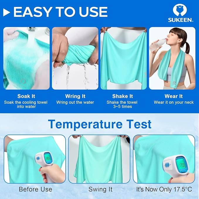 Sukeen Cooling Towel 20 Pack (40"x12") Ice Towel,Bulk Breathable Chilly Twoles,Microfiber Towel for Neck Face for Yoga,Sport,Running,Gym,Workout,Camping,Fitness,Travel & More Activities, Macaron Blue