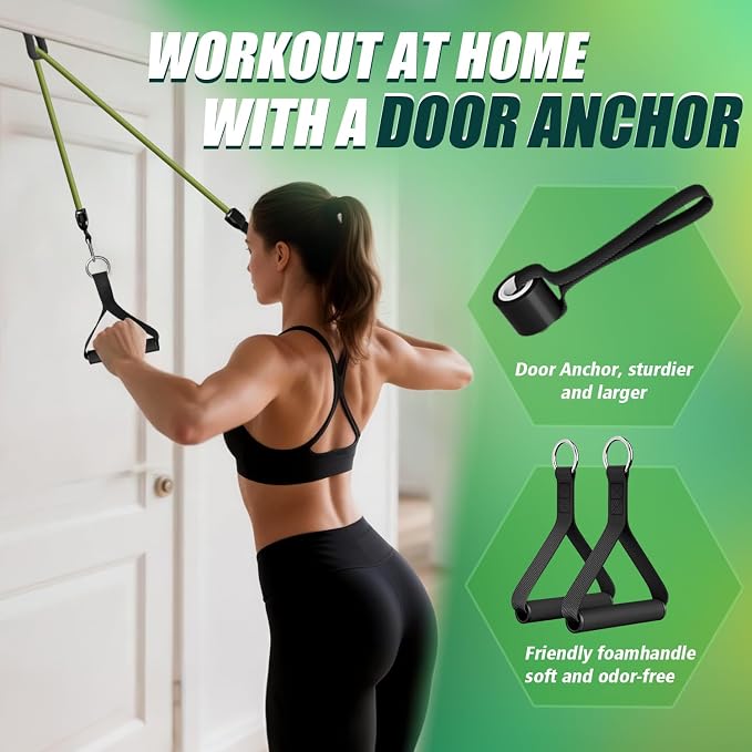 WHATAFIT Resistance Bands, Exercise Bands, Workout Bands with Handles, Door Anchor and Ankle Straps, 5 Resistance Levels Fitness Bands for Strength Training, Physical Therapy, and Home Gym Equipment