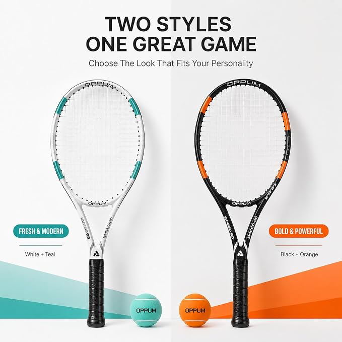2-Pack Adult Tennis Rackets, 105 Sq Inch Oversized Head Pre-Strung for Beginners and Intermediate, Arm Friendly Vibration Control Set with Bag and Balls