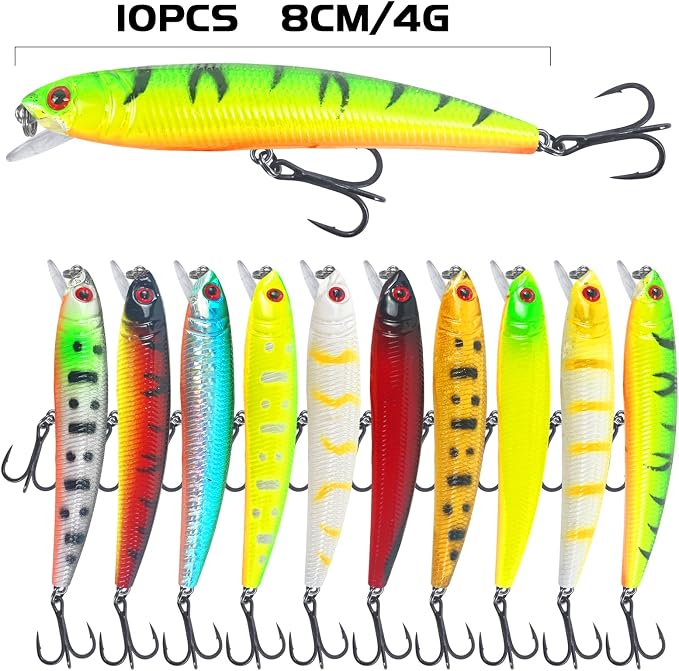43Pcs Fishing Lures Kit Minnow Popper Walleye Fishing Lures Mixed Hard Crank Baits for Bass Fishing Walleye Salmon Freshwater Saltwater
