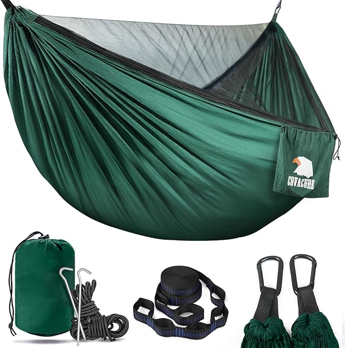 Camping Hammock - Lightweight Double Hammock, Hold Up to 772lbs, Portable Hammocks for Outdoor, Camping, Backpacking, Travel, Backyard, Beach(Dark Green)