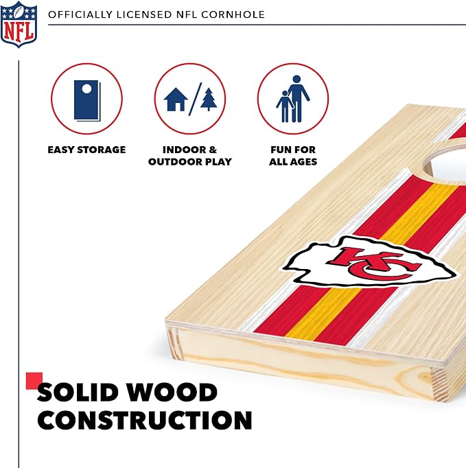 NFL Football Portable Size 1' x 2' Solid Wood Cornhole Set with Direct Print HD Team Graphics – Travel Size