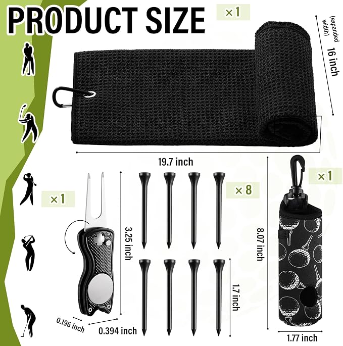 16 Pcs Golf Accessories Kit, 4 Pcs Leather Golf Club Headcovers for Woods, Drivers & Hybrids with Magnetic Ball Marker, Tees & Cleaning Brush Set for Men & Women