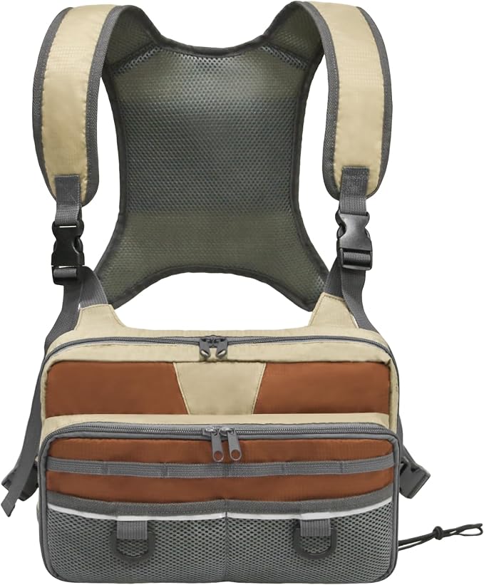 MYDAYS Fishing Chest Pack, Fly Fishing Bag for Men and Women, Tackle and Fly Boxes Storage Pack, Hunting Binocular Pack (Grey)