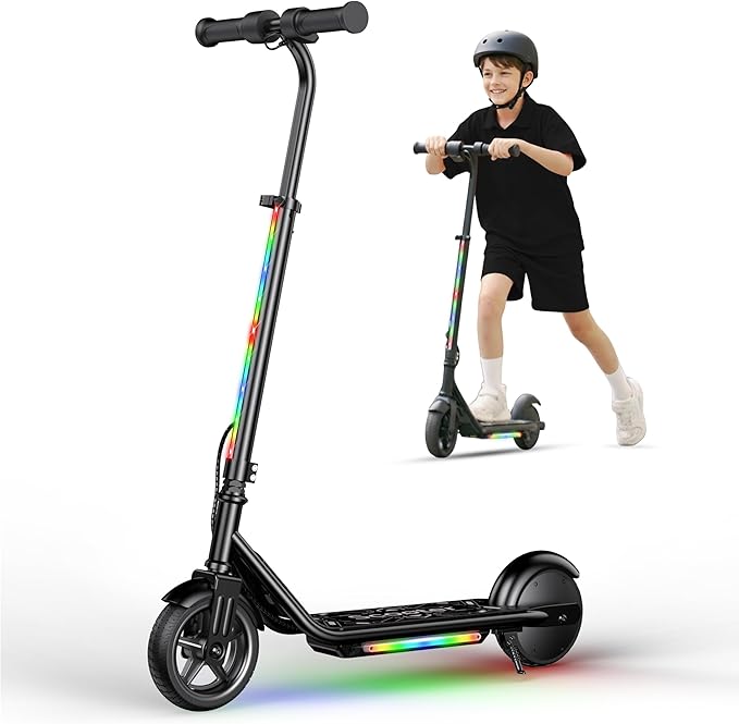 Electric Scooter for Kids Ages 6-12, 150W Motor, Simple One-Button Control, 2 Safe Speeds (6/10 MPH), K2 Pro for 3 Speeds, Colorful Lights, Magnetic Charging, Dual Brake System, 154 Lbs Load Capacity