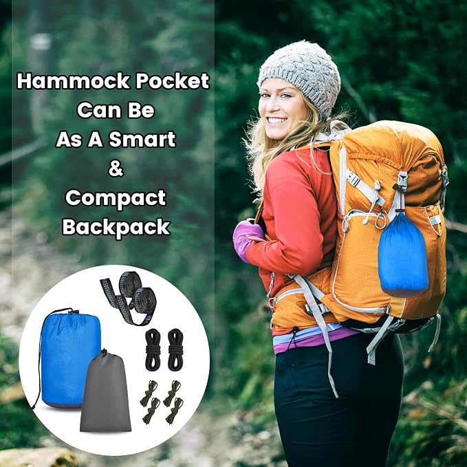Camping Hammock with Mosquito Net & Rain Fly Tent Tarp & Tree Straps Portable Strong Nylon Hammock Parachute Tent w/Storage Bag for Camping Hiking Backyard Outdoor Backpacking Travel