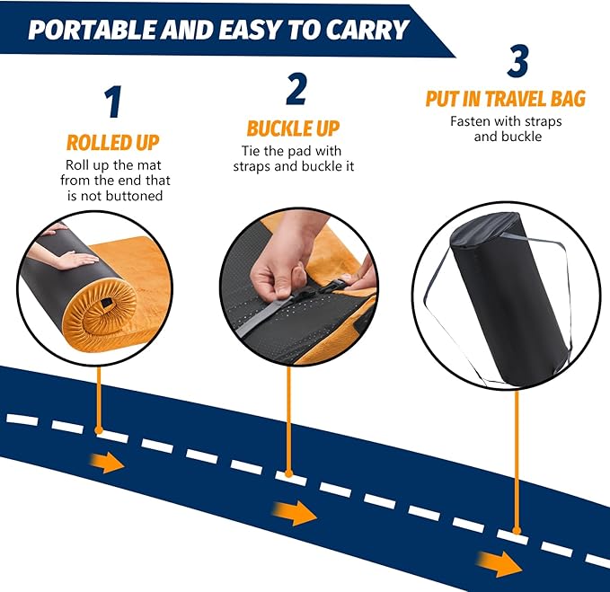 CYMULA Memory Foam Camping Mattress Pad, CertiPUR-US Sleeping Mat, Portable Roll Up Mattress for Adults, Camping Bed Pads for Sleepover, Car Bed with Travel Bag