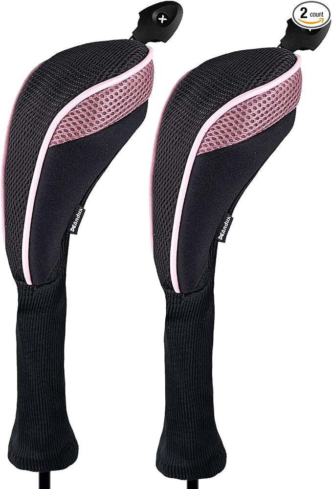 Andux 2 Pack Long Neck Golf Hybrid Club Head Covers Dial No. Tag CTMT-01 | Mesh Breathable material | all the Same Size | Coloured Piping | Pull-On Closure