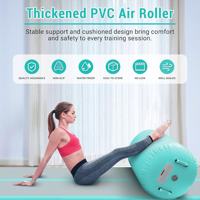 CZGBRO Gymnastics Barrel Air Roller NO Pump, Inflatable Tumbling Equipment Air Mat Octagon Mat for Backhandspring Training Cheerleading Home Use