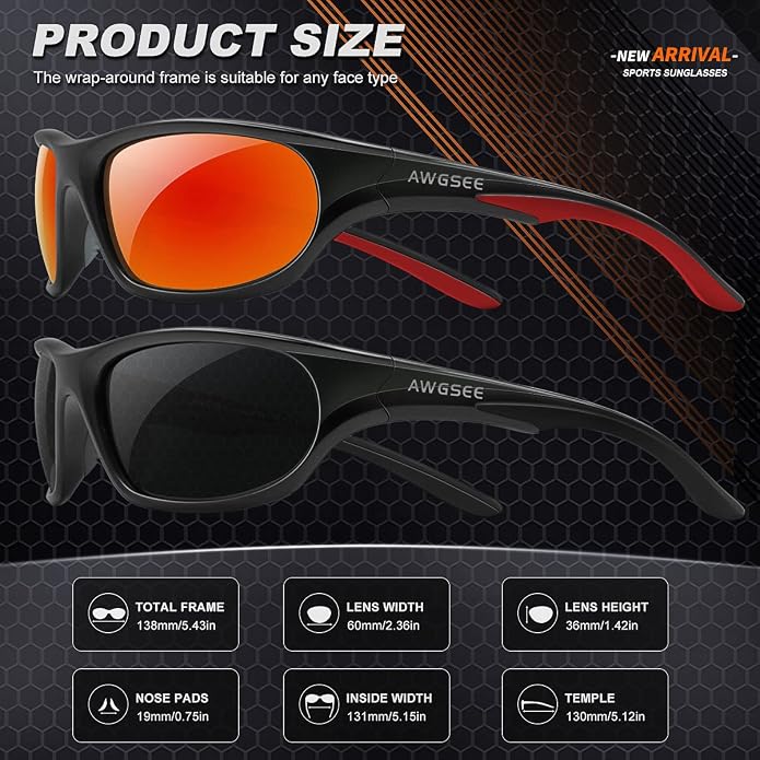 Polarized Sports Sunglasses for Men,TR90 Unbreakable Frame Sunglasses for Fishing Driving Cycling UV400 Protection