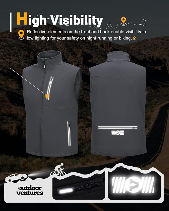 Outdoor Ventures Men's Windproof Softshell Vest Outerwear Lightweight Sleeveless Jacket for Running Golf Hiking Travel
