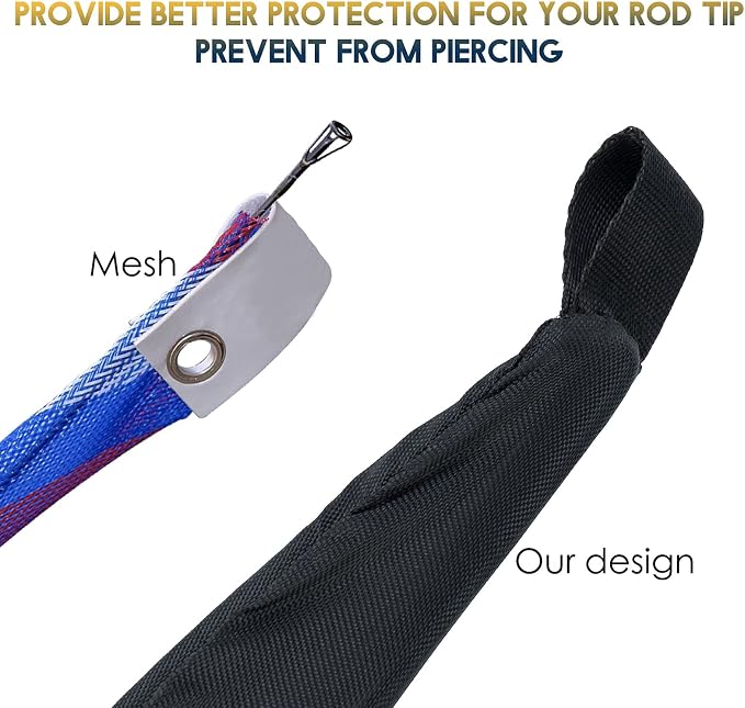 Dr.Fish Fishing Rod Socks Fishing Pole Sleeves Rod Protector Tangle-Free Lightweight Nylon Adjustable Rod Cover Protector for Spinning Rod Baitcasting Rod Surf Rod Fishing Rod Tube Case