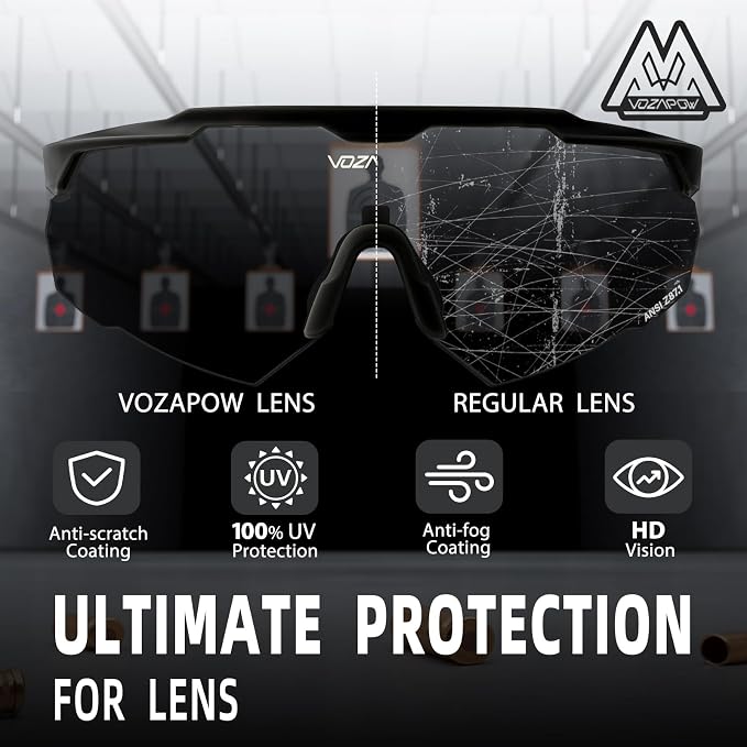 Shooting Glasses Anti Fog with High Definition Lenses, ANSI Z87+ Certified Tactical Safety Glasses for Men Women